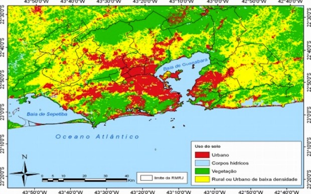 Uso da terra na região metropolitana do Rio nos anos 2000. Mapa do bit.ly/1hioIEc