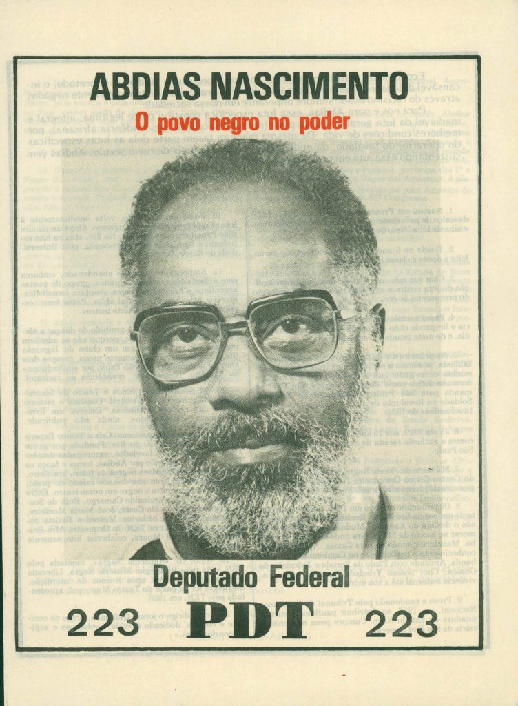 Abdias do Nascimento, líder do movimento negro brasileiro, na época candidato à deputado federal pelo PDT. Foto acervo IPEAFRO