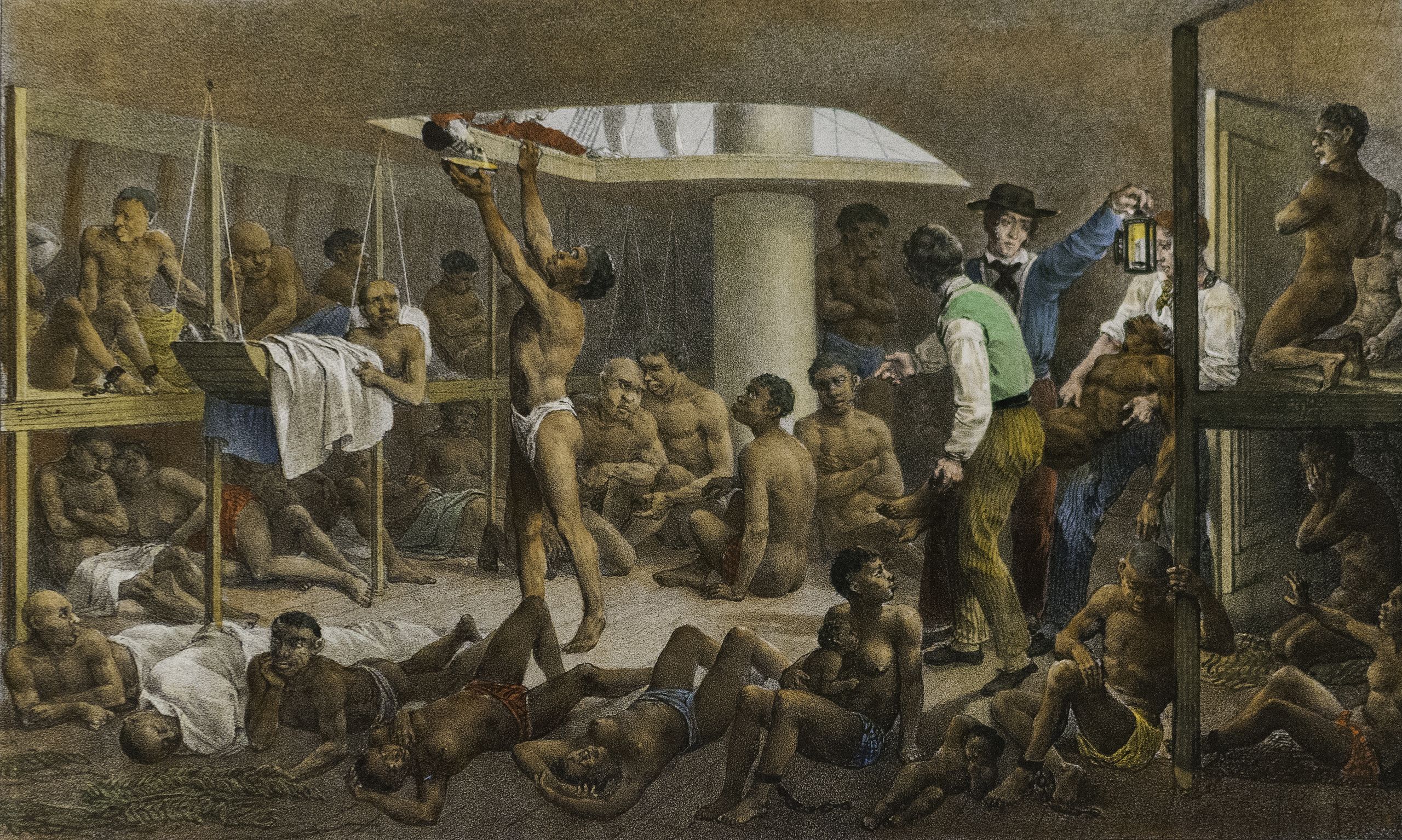 Navio negreiro, de Johann Moritz Rugendas. 1830. Narra um episódio da história em que os negros eram trazidos em navios negreiros.
