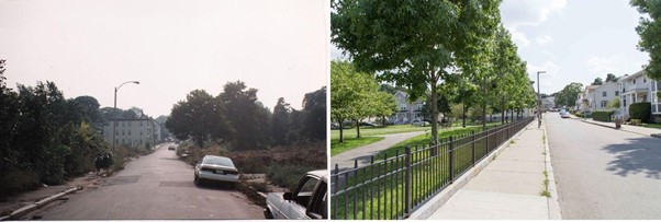 Bairro de Dudley, Boston. Antes e depois. Fonte: site do DNI
