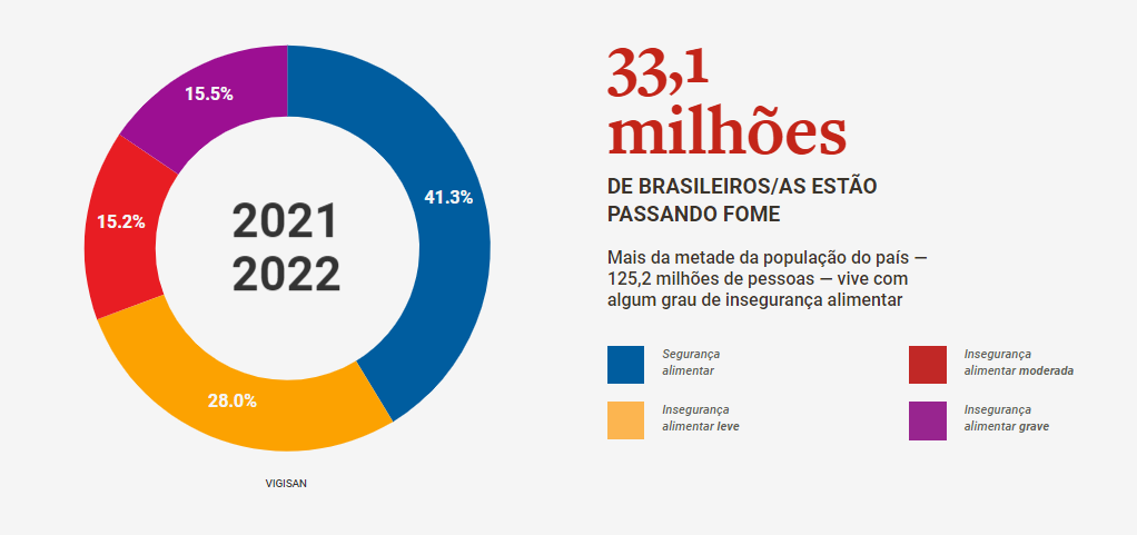 Gráfico com índices de fome e seus níveis no Brasil. Reprodução do relatório Olhe para a fome