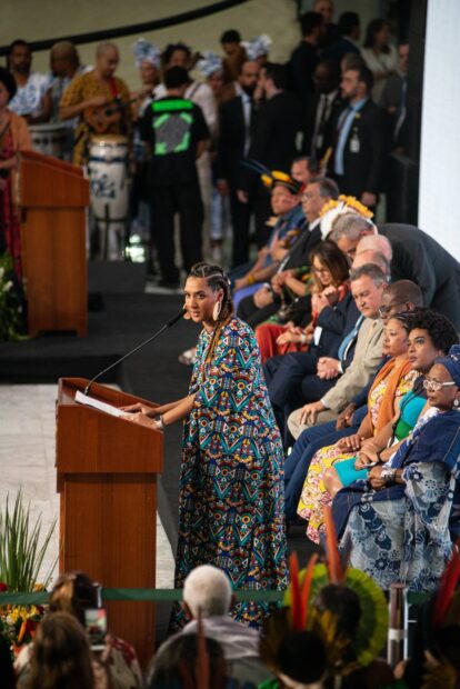 Anielle Franco em seu pronunciamento de posse do Ministério da Igualdade Racial. Foto: Matheus Alves/Jornal O Cidadão
