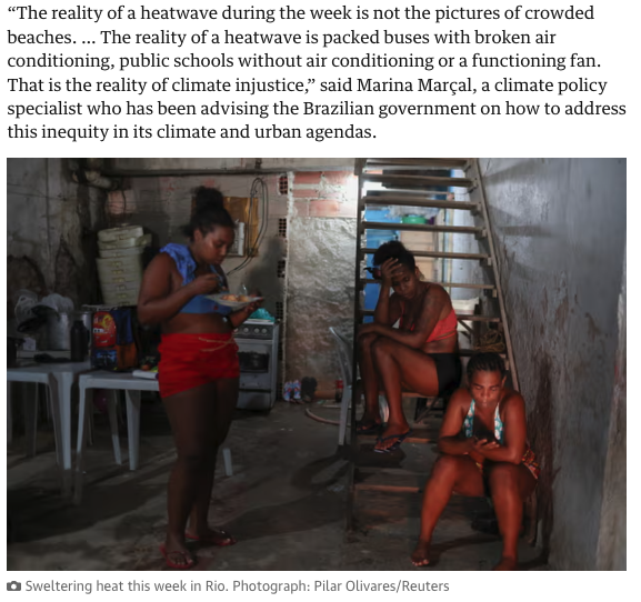 Foto de matéria no The Guardian com legenda "Calor escaldante esta semana no Rio" por Pilar Olivares Reuters