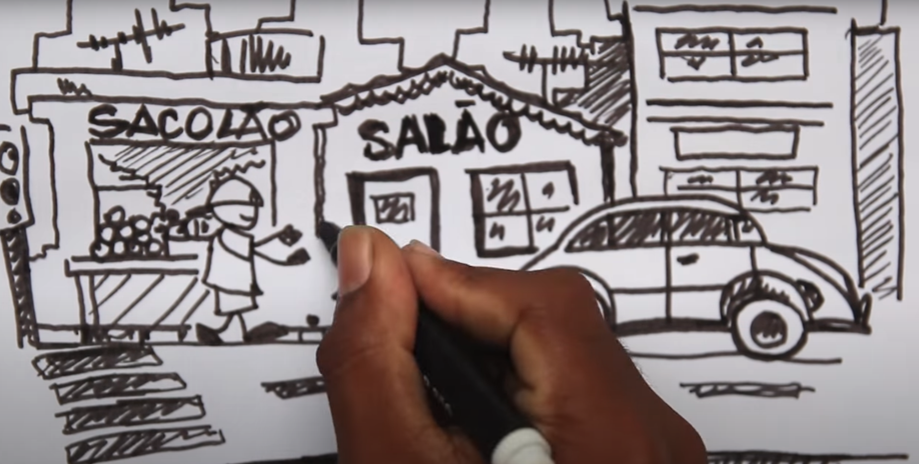 Ilustração do vídeo "O que é favela?" por Rodrigo Binarts