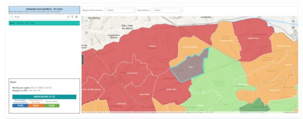 Print do banco de dados Data Rio, mostrando o bairro de Acari com um dos menores IPS da capital.