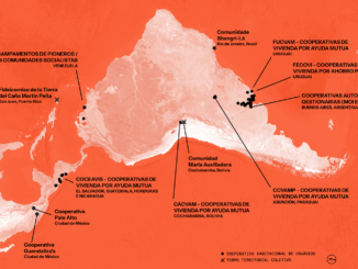 Mapa das Cooperativas Habitacionais de usuários e Termos Territoriais Coletivos na América Latina. Elaboração e arte: Pedro Lima