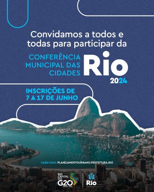 Arte de divulgação das inscrições para a Conferência Municipal das Cidades - Rio 2024, cujo processo participantes denunciam ter sido complicado. Foto: Prefeitura