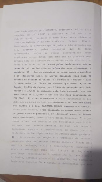 Em 2016, moradores da Estrada do Galeão 92 deram entrada no cartório com o intuito de obter o reconhecimento sobre sua posse do terreno. Foto: Arquivo pessoal