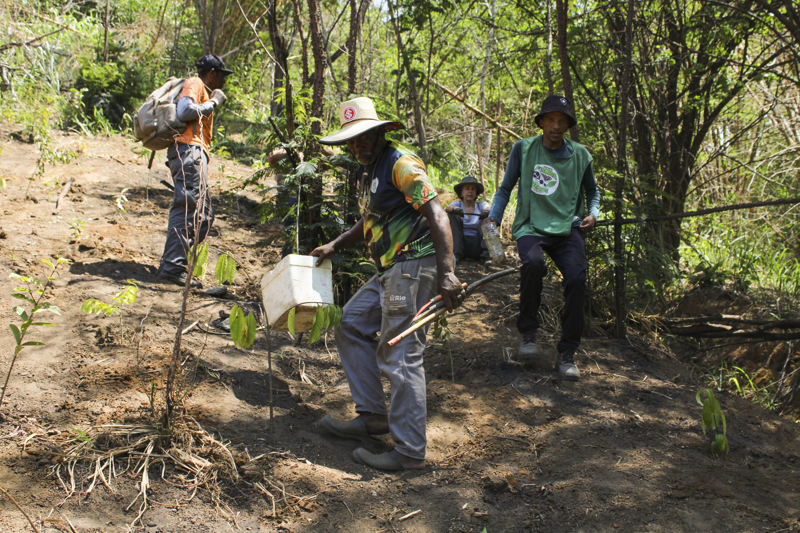 Reunindo participantes de diferentes comunidades, o mutirão teve como objetivo prevenir deslizamentos de terra e mitigar o calor na comunidade. Foto: Amanda Baroni Reunindo participantes de diferentes comunidades, o mutirão teve por objetivo prevenir deslizamentos de terra e mitigar o calor na comunidade. Foto: Amanda Baroni