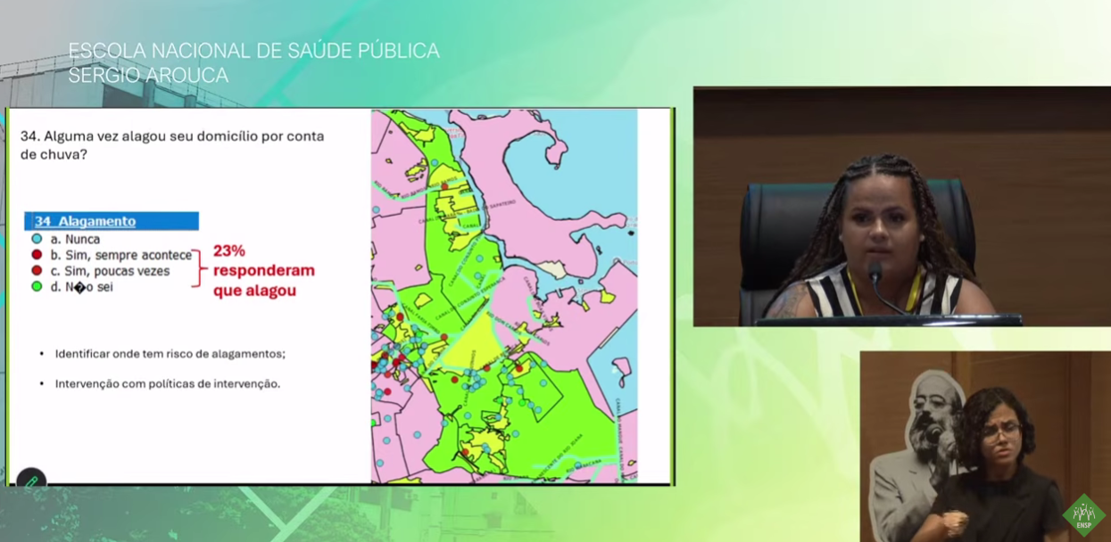 Apresentação de Ericka Kathellin, pesquisadora cria de Manguinhos, durante o lançamento da Plataforma De Olho Na Água. Foto: Reprodução da Internet Apresentação de Ericka Kathellin, pesquisadora cria de Manguinhos, durante o lançamento da Plataforma De Olho Na Água. Foto: Reprodução da Internet