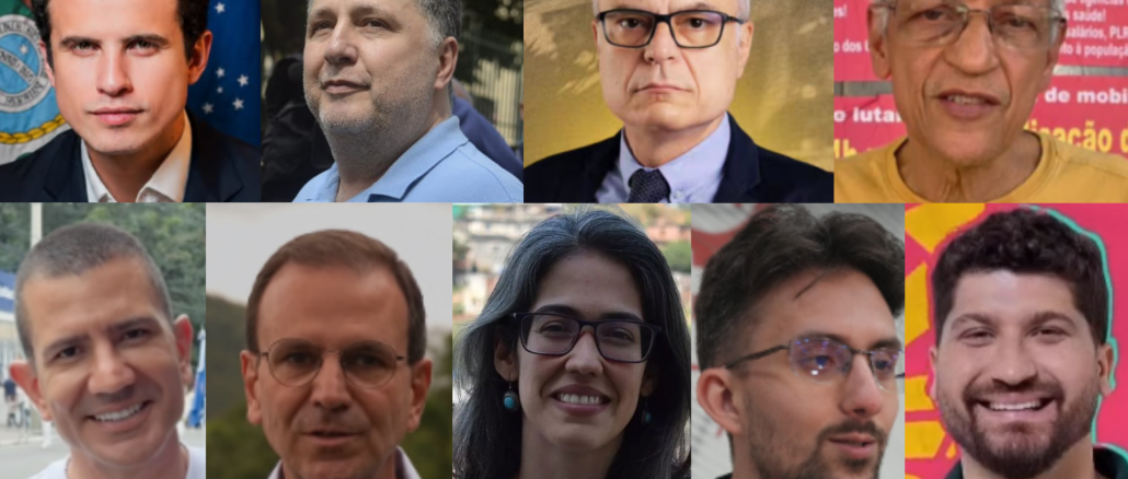 O Rio de Janeiro tem nove candidatos(as) ao governo do estado nas eleições 2026. Montagem: RioOnWatch